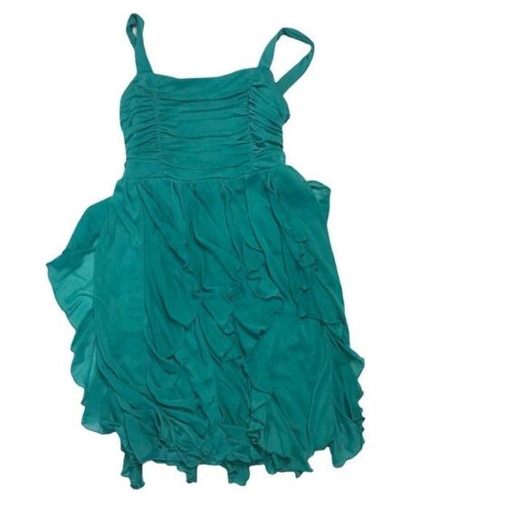 Crystal Doll Dress Ruffled Chiffon Green Fit & Flare Ruched Bodice Girls Large - Picture 1 of 9